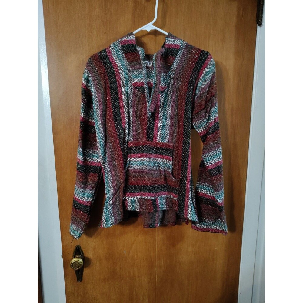 Artesanias Molina Mexican Medium Hooded Pullover Sweater Stripe